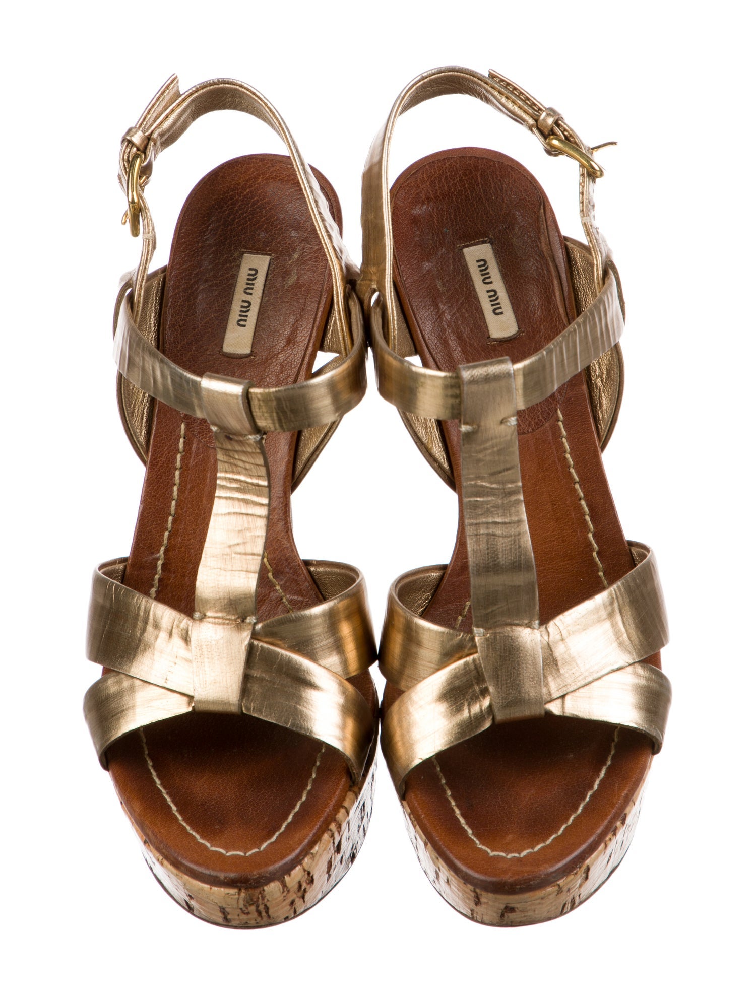 Miu Miu Leather T-Strap Sandals